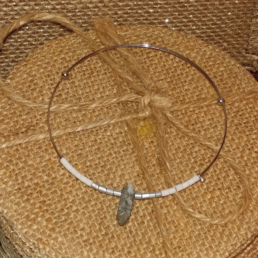 Silver & White Stone Wire Bracelet